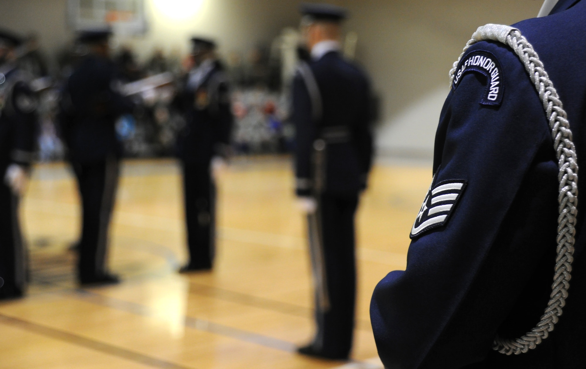 Members of the U.S. Air Force Honor Guard Drill Team perform Feb. 14, 2011, McConnell Air Force Base, Kan. The drill team has a 60-year history of performing stateside and overseas to exhibit the professionalism, discipline and teamwork of the Air Force. (U.S. Air Force photo/Senior Airman Maria A. Ruiz)