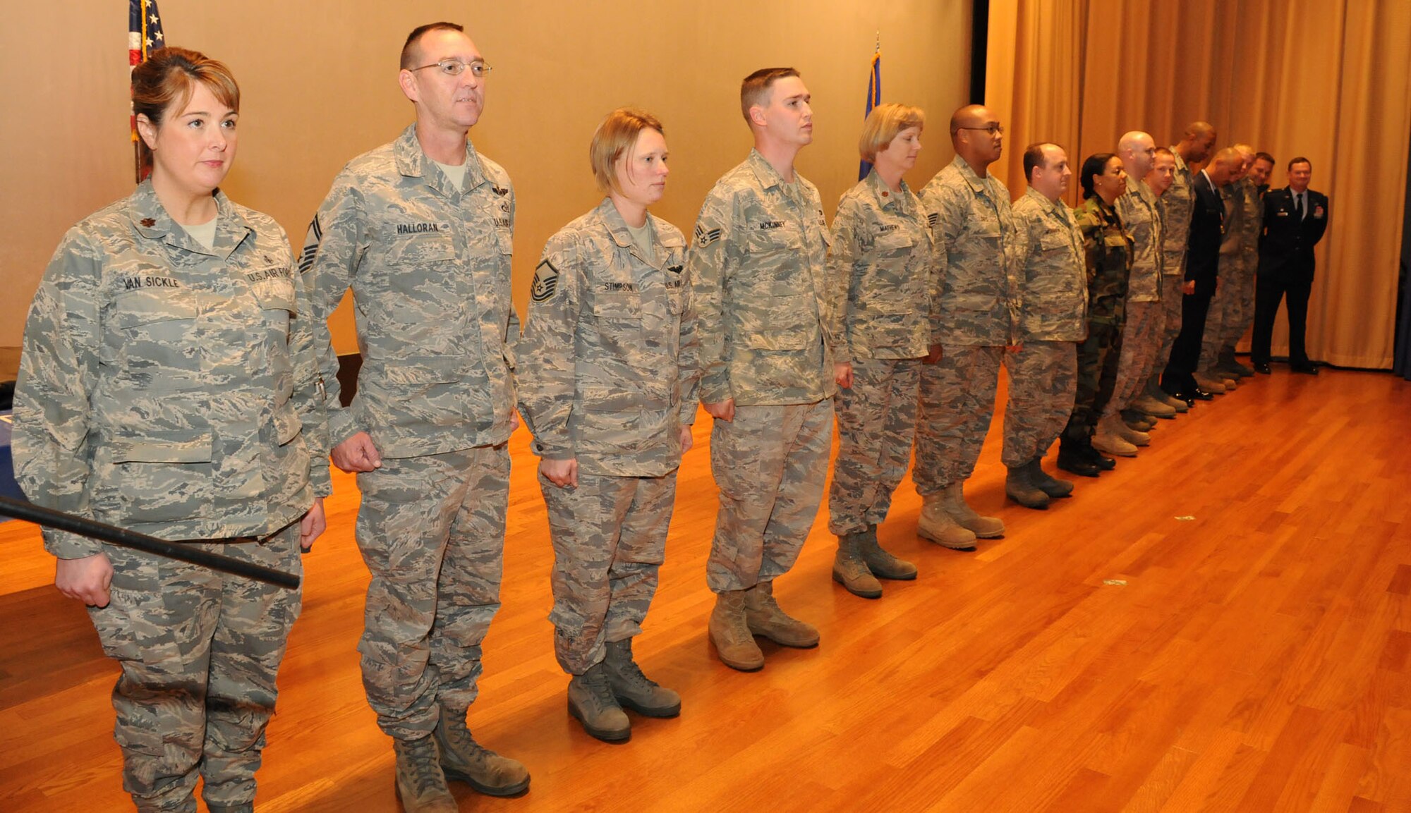 MacDill Air Force Base, Fla. -- Fourteen members of the 927th Air Refueling Wing were recognized during a commander's call Feb. 13, 2011.  The gathering serves as a way for the commander of the 927th ARW to pass on information and recognize those who go the extra mile in defense of their country. (Official United States Air Force photo by Staff Sgt. Shawn C. Rhodes)