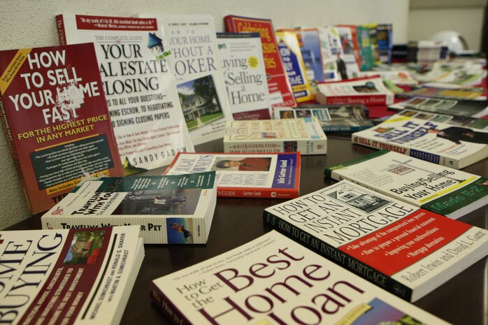 MARINE CORPS BASE CAMP LEJEUNE, N.C. – Books and pamphlets cover a table at the ABC’s of Home Buying and Selling workshop hosted by Marine Corps Community Services’ Relocation Assistance Program at the Russell Marine and Family Service building aboard Marine Corps Base Camp Lejeune, Feb. recently. The workshop covers aspects such as the legal rights as far as what a buyer or seller can and cannot do, tips on home inspection and financial preparation. (U.S. Marine Corps photo by Pvt. Nik S. Phongsisattanak)::r::::n::