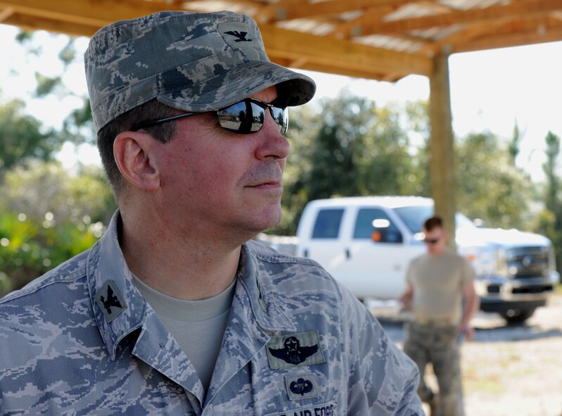AVON PARK, Fla. -- Col. Thomas Webster, 93rd Air Ground Operations Wing vice commander, observes as Airmen from the 823rd Base Defense Squadron prepare to enter the mock village during joint exercise ATLANTIC STRIKE 11-01 Feb. 15. The 823rd BDS volunteered to act as the ground forces during the two-week long joint exercise. (U.S. Air Force photo/Airman 1st Class Benjamin Wiseman)(RELEASED) 