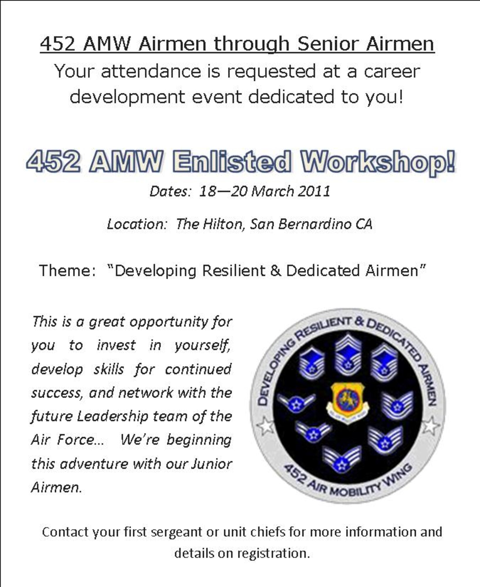 Base's first enlisted workshop to be held next month