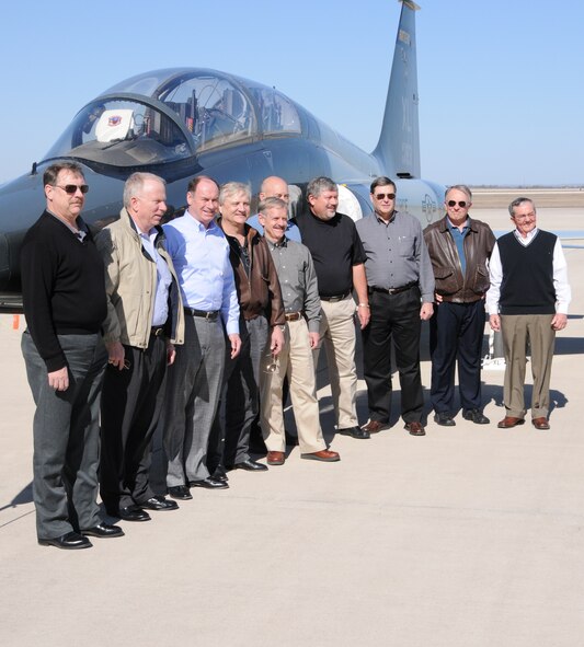 LAUGHLIN AIR FORCE BASE, Texas – Undergraduate Pilot Training class 78-03, who graduated from Laughlin’s training program in February of 1978, pose for a picture during a reunion tour of Laughlin Feb. 11. (U.S. Air Force photo by Airman 1st Class Blake Mize)