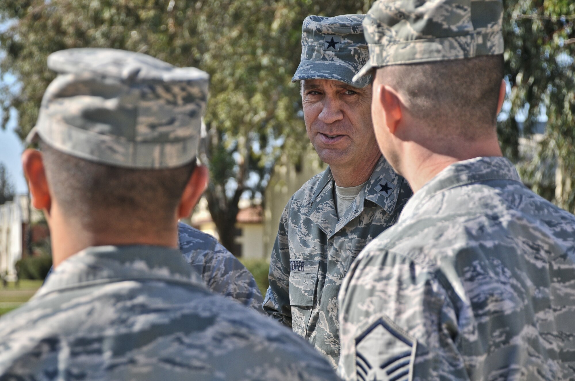 Brig. Gen. John B. Cooper, director of Logistics, Installations and Mission Support at Headquarters U.S. Air Forces in Europe, thanks Airmen for their hard work and contributions to Team Incirlik’s success Feb. 11, 2011, at Incirlik Air Base, Turkey. General Cooper visited the base to tour the facilities and talk with Airmen about upcoming changes and how they will be affected, including their role in the new Expeditionary Combat Support System. The ECSS enhances warfighter support by transforming the way the Air Force performs its logistics business. (U.S. Air Force photo by Staff Sgt. Alex Montes/RELEASED)