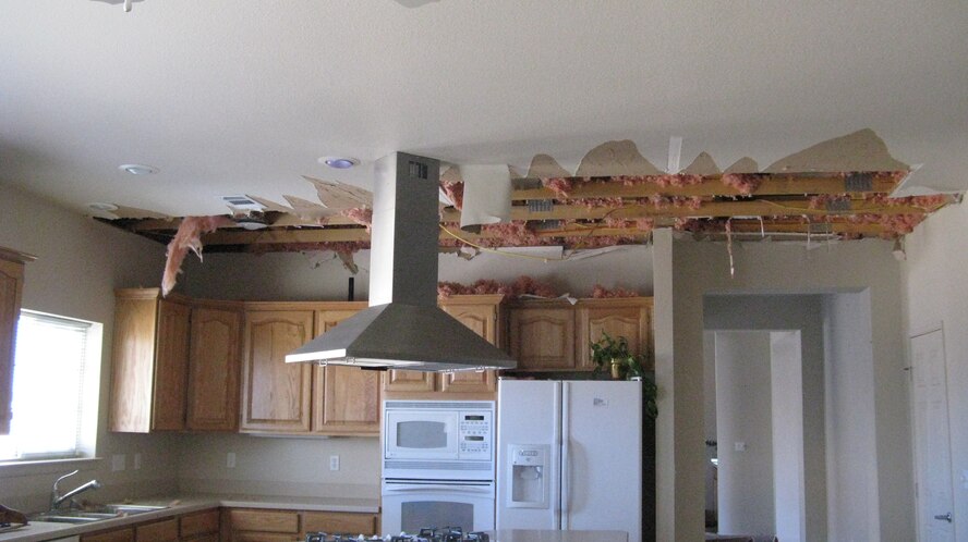 Damage to this kitchen ceiling was found in an on-base housing unit.  courtesy photo