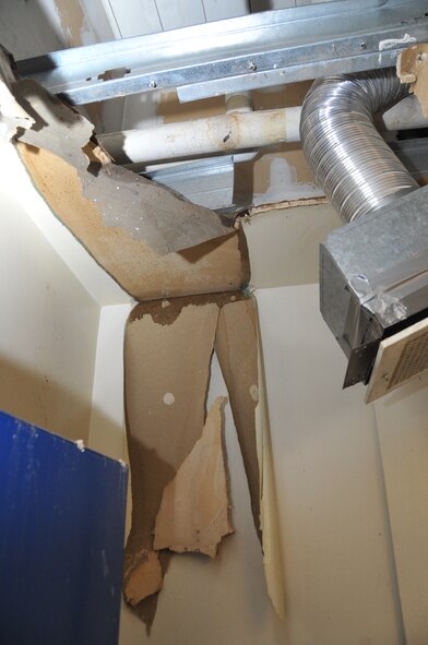 Water damaged many ceilings throughout Kirtland Air Force Base.