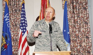 Keynote speaker Chap. (Col.) Howard Stendahl, Air Combat Command, aims at the soul of the warriors during his speech.