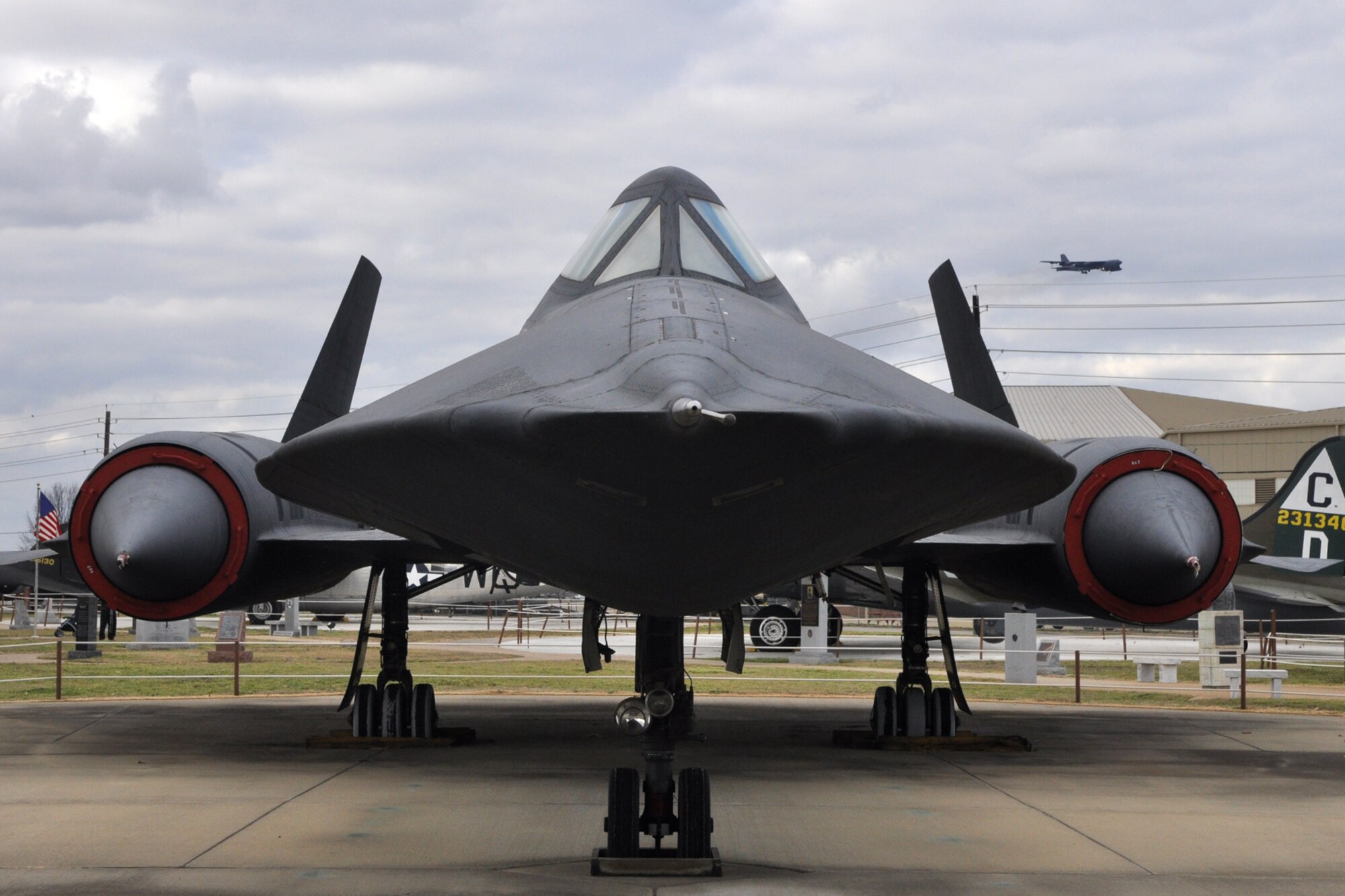A Lockheed SR-71A "Blackbird" sits on display at the 8th Air Force Museum on Barksdale Air Force Base, La., Feb. 16, 2011. The long-range advanced strategic reconnaissance aircraft had a maximum speed of 2,000+ mph with a service ceiling of 85,000+ ft. Throughout its nearly 24-year career, the SR-71 remained the world's fastest and highest-flying operational aircraft. This particular aircraft accumulated 2,981 flying hours, including operational missions. It was one of two SR-71s reactivated in 1995 and saw service with NASA and the Air Force until 1999. This aircraft was delivered to the 8th Air Force Museum in Dec. 2003, and was dedicated on the centennial of the Wright Brothers historic flight Dec. 17, 2003.  (U.S. Air Force photo/Tech. Sgt. Jeff Walston) 