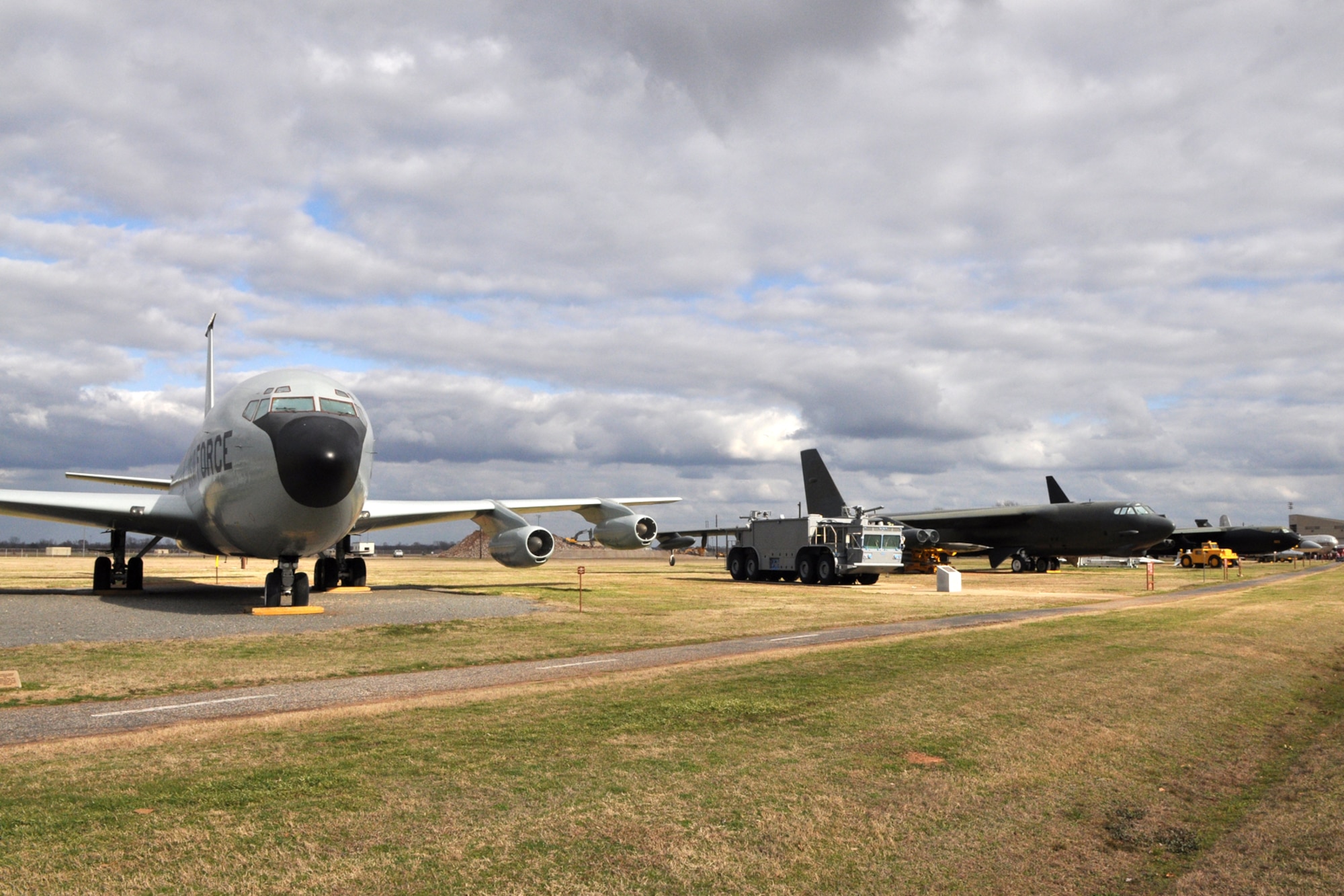 A line of static displays of both military aircraft and vehicles sit ready for viewing at the 8th Air Force Museum on Barksdale Air Force Base, La., Feb. 16, 2011. The museum has a gift shop, and it is accessible via North Gate Road in Bossier City, La. For more information contact the museum at (318) 752-0055. (U.S. Air Force photo/Tech. Sgt. Jeff Walston)