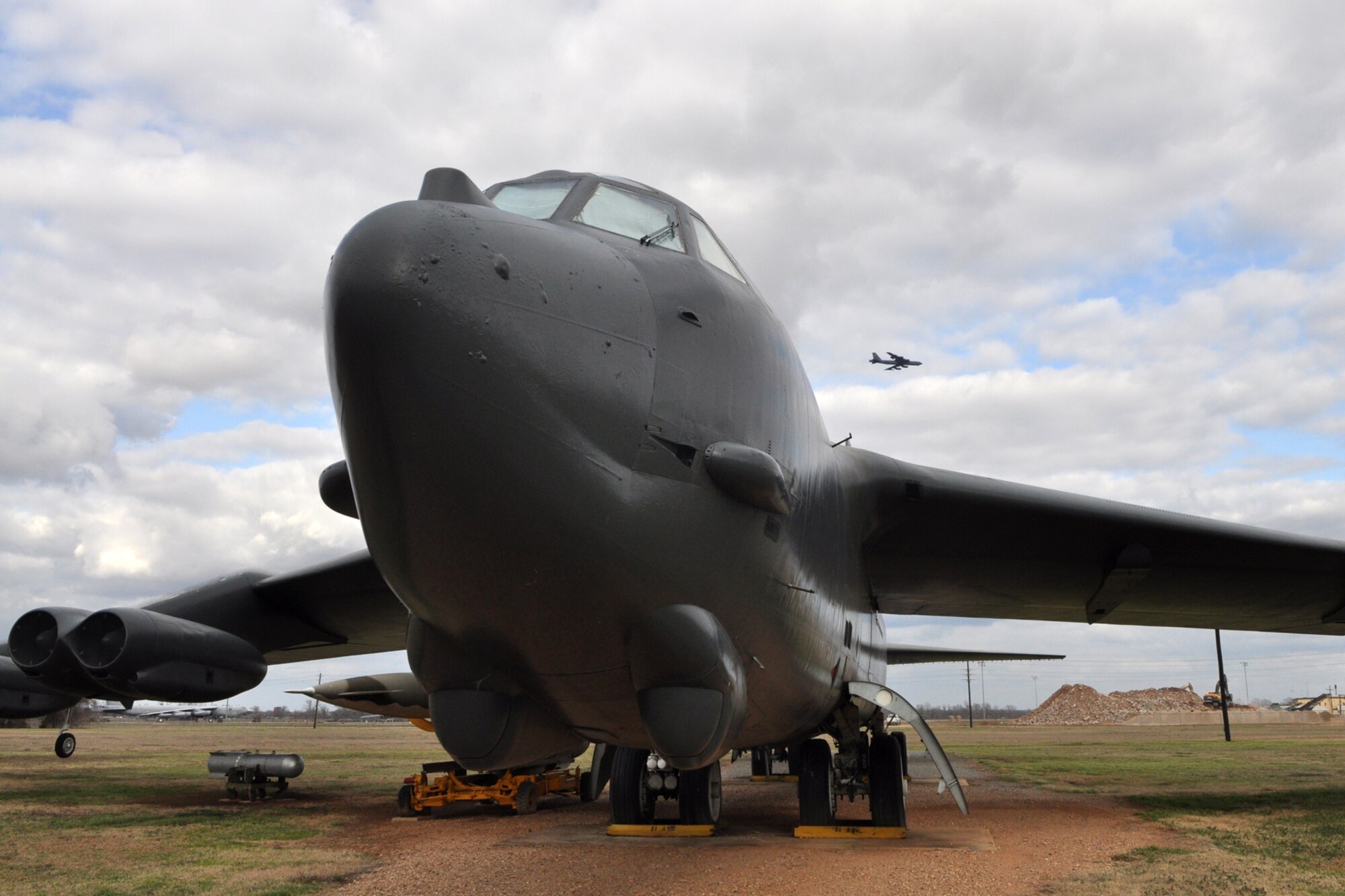 A Boeing B-52G "Stratofortress" sits on display at the 8th Air Force Museum on Barksdale Air Force Base, La., Feb. 16, 2011. Since becoming operational in 1955, the B-52 has been the main long-range heavy bomber of the Strategic Air Command. The B-52G was designed to reduce the overall aircraft weight in an effort to improve performance. The most obvious change was the redesigned tail. The tail gunner's position was moved from the tail turret to a remote firing station in the forward compartment. This particular B-52G flew 35 missions during Desert Storm, including the first three low level missions. It was retired from service in Nov. 1992 and was transferred to the 8th AF Museum.  (U.S. Air Force photo/Tech. Sgt. Jeff Walston) 