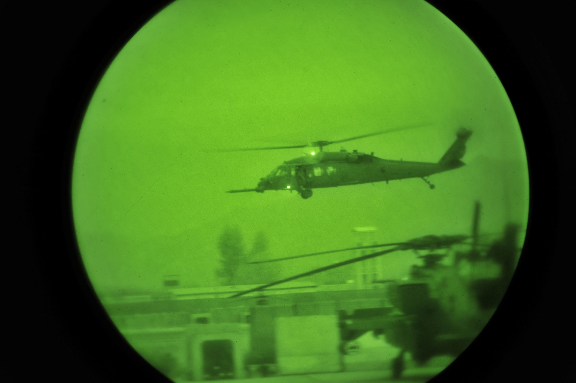 An HH-60G Pave Hawk assigned to Bagram Airfield's 83rd Expeditionary Rescue Squadron lands at a forward operating base in Afghanistan.  The squadron has the dual-role mission of conducting personnel recovery and casualty evacuation operations for Regional Command East. (U.S. Air Force photo/Capt. Erick Saks)