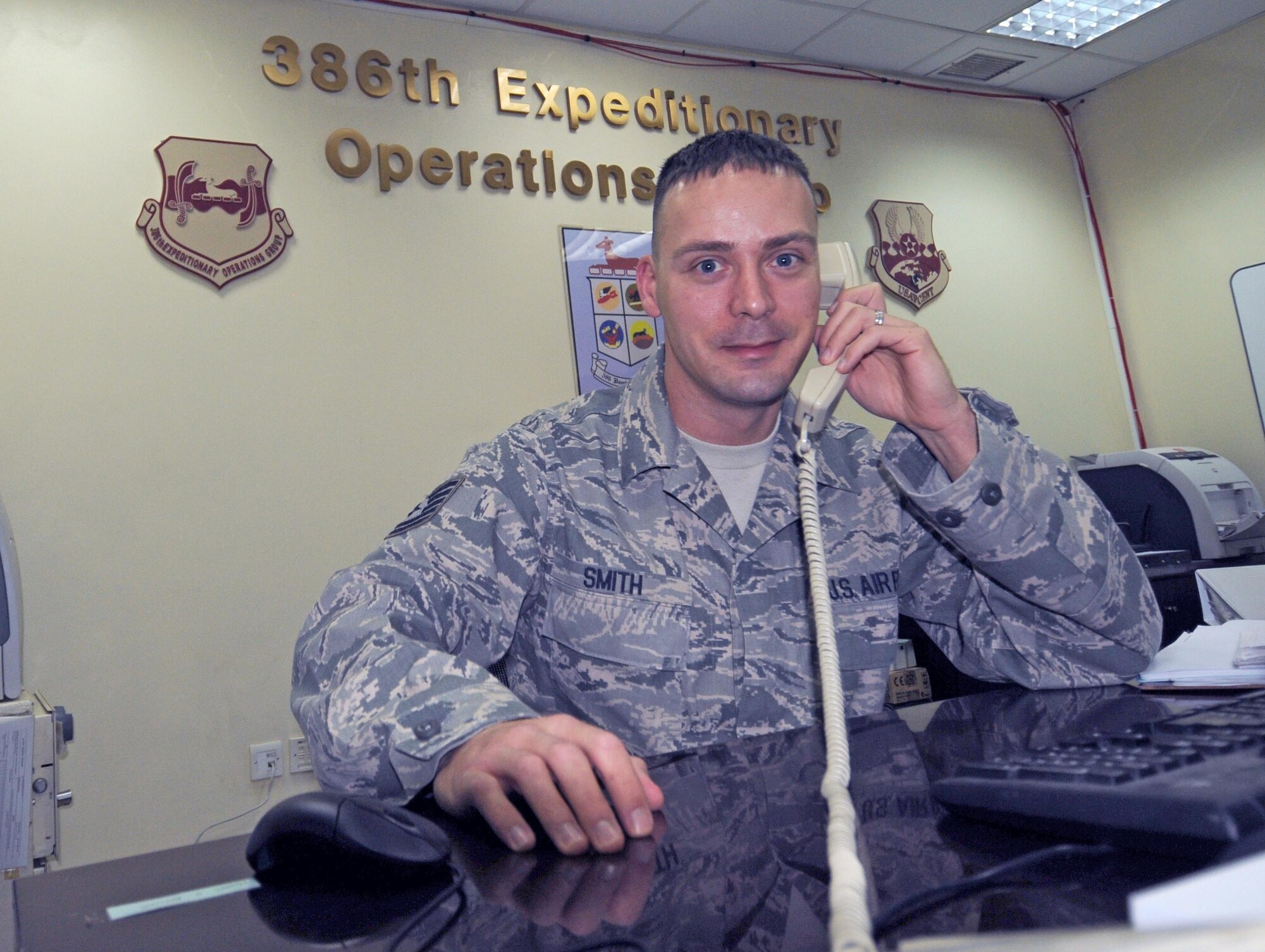 Tech. Sgt. Jesse Smith is deployed from the 99th Force Support Squadron, alternate operating location, Creech Air Force Base, Nev. (U.S. Air Force photo by Staff Sgt. Patrice Clarke)