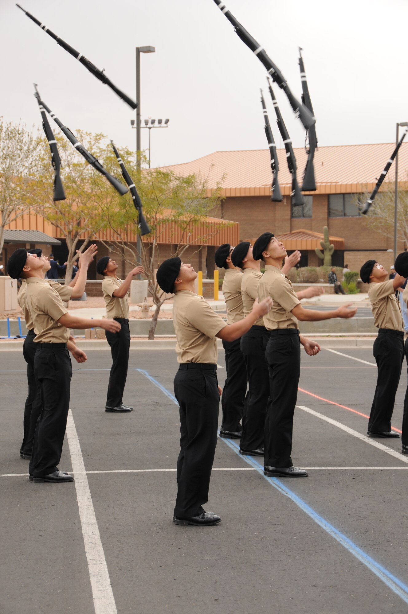 JuniorReserve Officers' Training Corp held an annual drill competetion at the 161st Air Refueling Wing, Saturday Feb 19,2011 in Phoenix Az. Participating in the event gives students an opportunity to learn teamwork and discpline. (U.S. Air Force A1C Rashaunda Williams/Released)