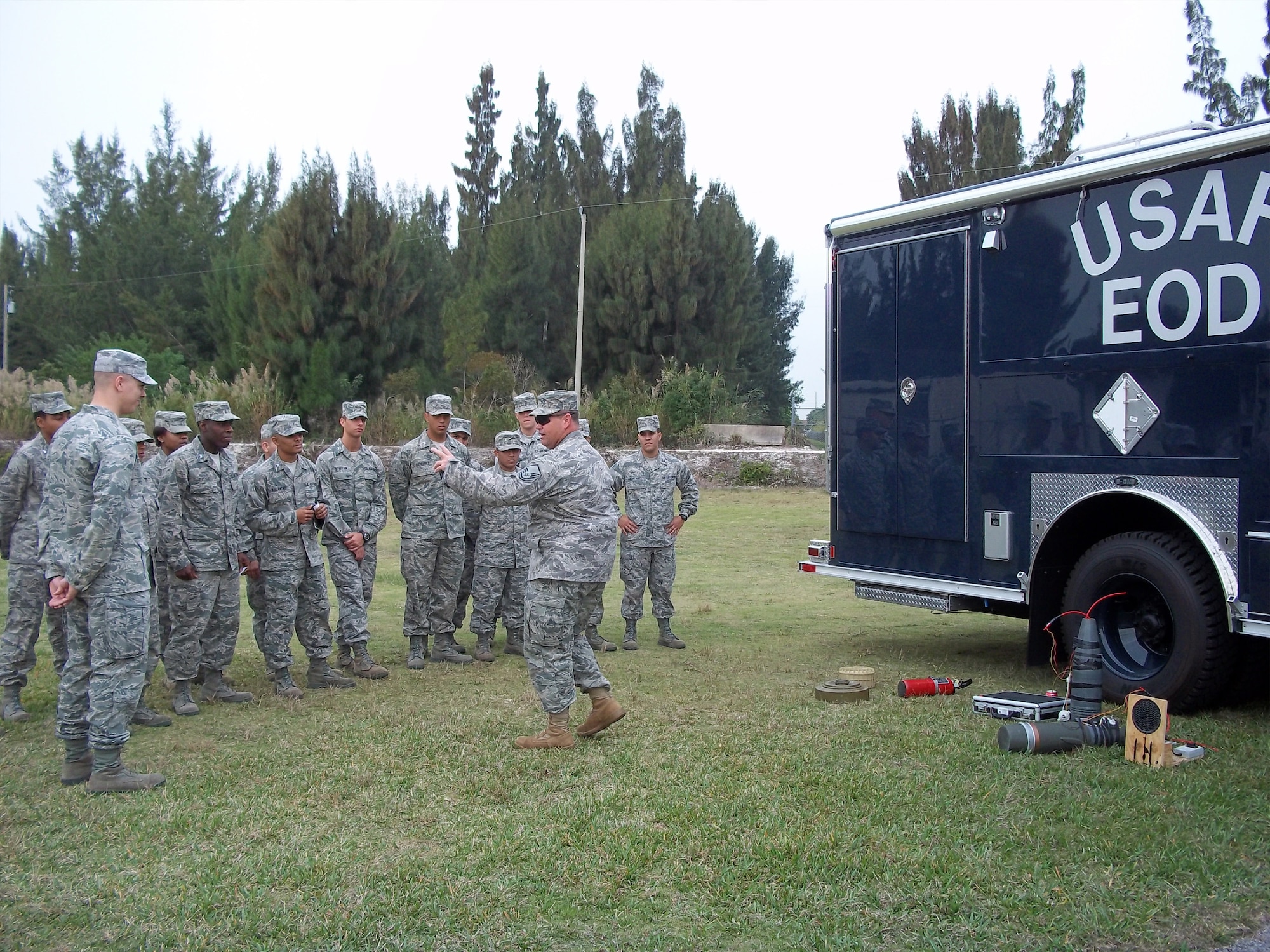 Cadets of the University of Miami Reserve Officer Training Course participated in a Land Navigation and Improvised Explosive Device Course conducted on the Homestead Air Reserve Base on Friday, February 11. The 482d Fighter Wing Security Forces Squadron and Explosive Ordnance Disposal conducted the training for 17 cadets and 2 cadre staff members.

