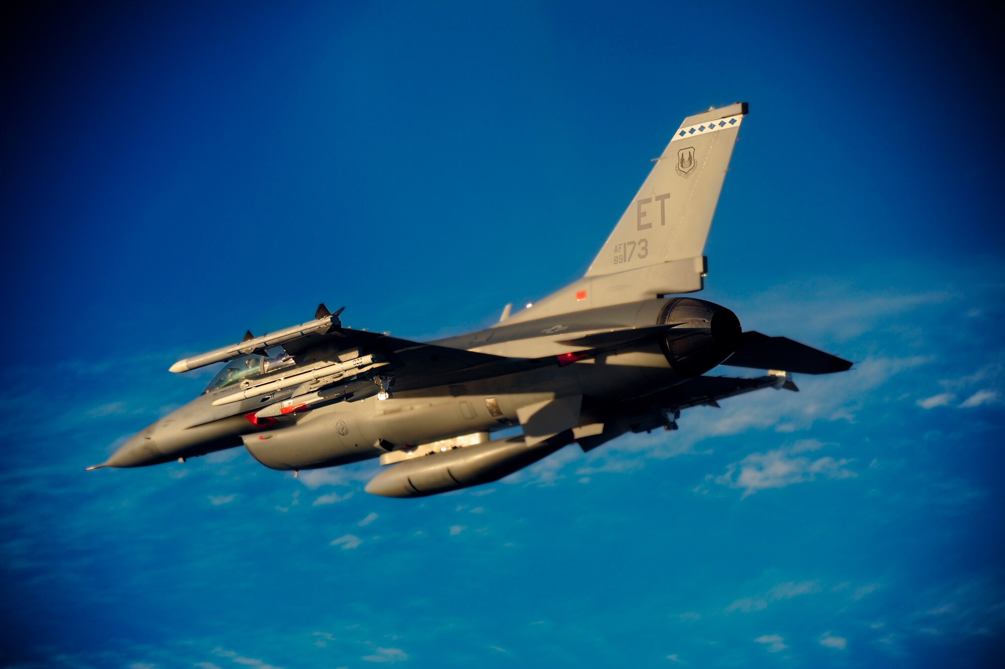 An F-16 Fighting Falcon from the 40th Flight Test Squadron tests a weapon over the Gulf of Mexico Feb. 8.  The mission tested the capabilities of the Miniature Air Launch Decoy-Jammer.  The Miniature Air Launched Decoy-Jammer is an air-launched programmable craft that duplicates the combat flight profiles and signatures of U.S. and allied aircraft. (U.S. Air Force photo/Staff Sgt. Joely Santiago) 