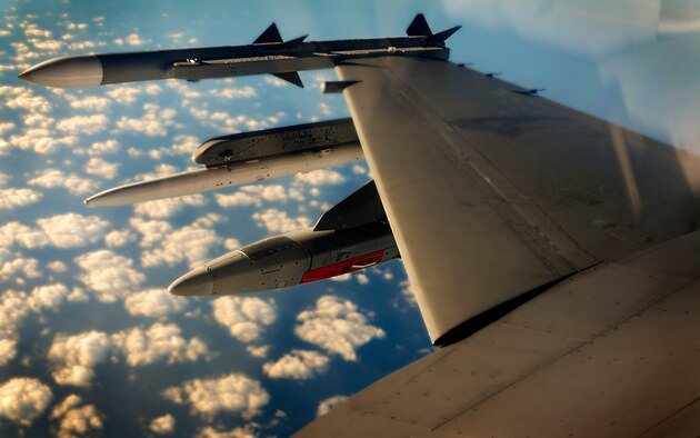 A Miniature Air Launch Decoy-Jammer sits ready for release on the wing of an F-16 Fighting Falcon over the Gulf of Mexico during a test mission on Feb. 8.  The 40th Flight Test Squadron, located at Eglin Air Force Base, FLa., launched the weapon to test its capabilities.  The Miniature Air Launched Decoy-Jammer is an air-launched programmable craft that duplicates the combat flight profiles and signatures of U.S. and allied aircraft. (U.S. Air Force photo/Staff Sgt. Joely Santiago)