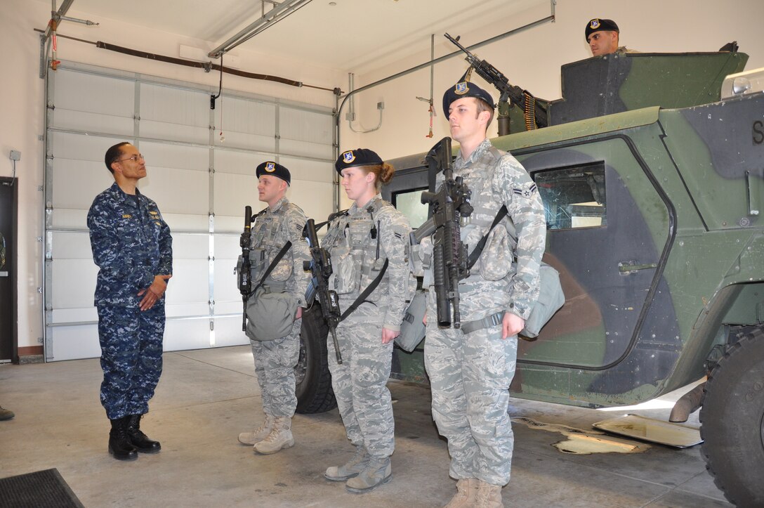 Vice Admiral Cecil Haney, U.S. Strategic Command deputy commander, receives a security forces post-brief from Senior Airman\r\nJared Sparks, Airmen 1st Class Sara Wimberly and Adam Guy, and Airman Yaxcel Interian, all from 790th Missile Security Forces\r\nSquadron, during a visit to Warren&#039;s Missile Alert Facility Juliet-01 Feb. 22.