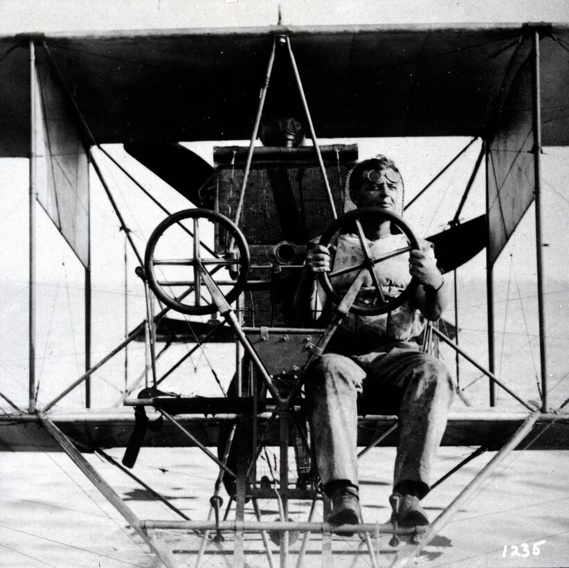 Lt. Alfred A. Cunningham floats in a Curtiss hydroaeroplane in 1914. Cunningham was Naval Aviator No. 5 and as the first Marine aviator, is considered the father of Marine Aviation.