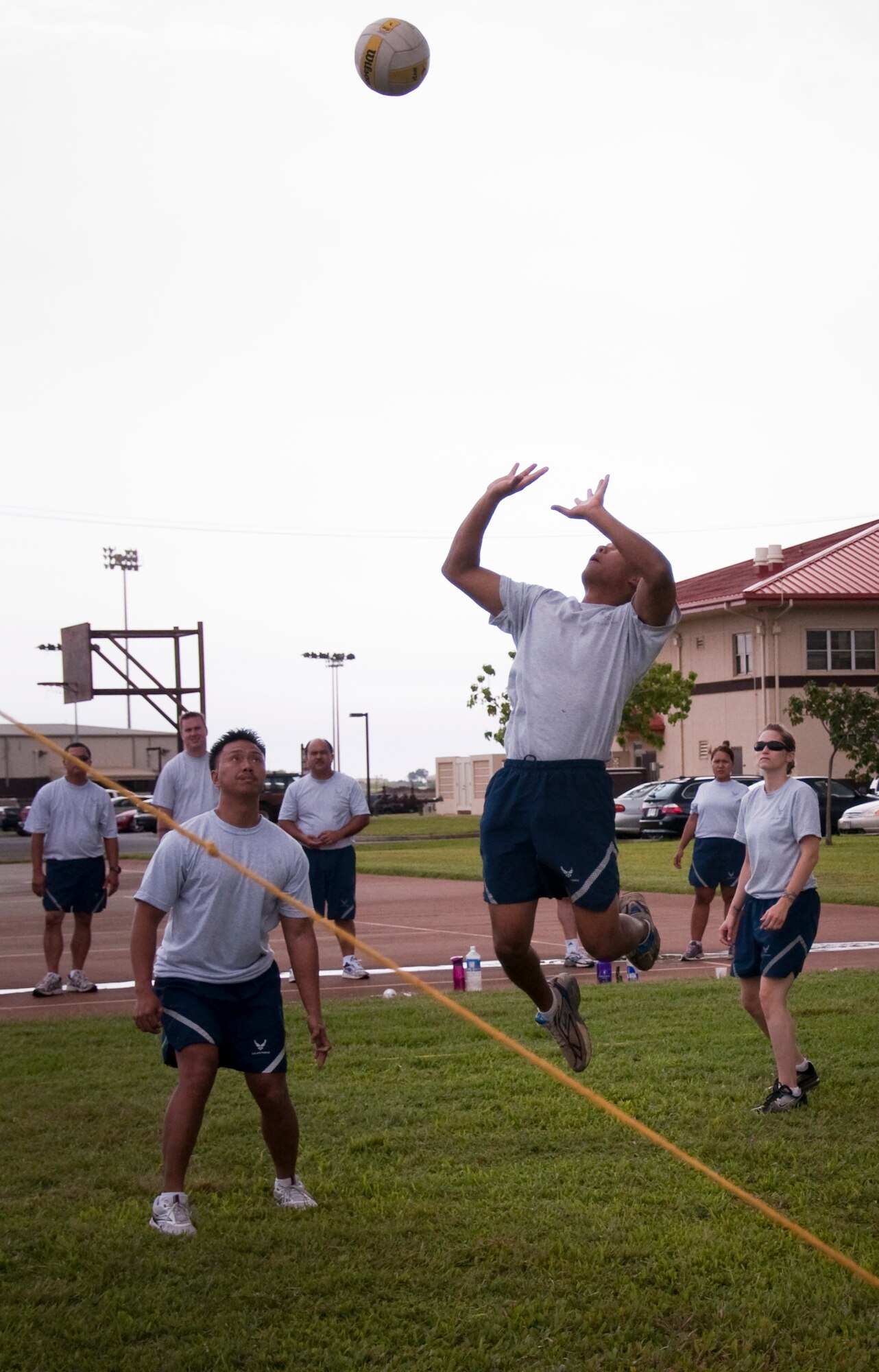Staff Sgt. Zane Vergara, 48th Aerial Port Squadron, spikes the ball during a game of volleyball, Feb. 13. The 48th APS played volleyball as part of their wingman day activities. The theme for Wingman Day 2011 was resiliency and unit members received briefings and participated in various team building exercises. This annual event allows Airmen to step back from their day-to-day Reserve duties and focus on taking care of each other as wingmen. (U.S. Air Force Photo/Staff Sgt. Erin Smith)