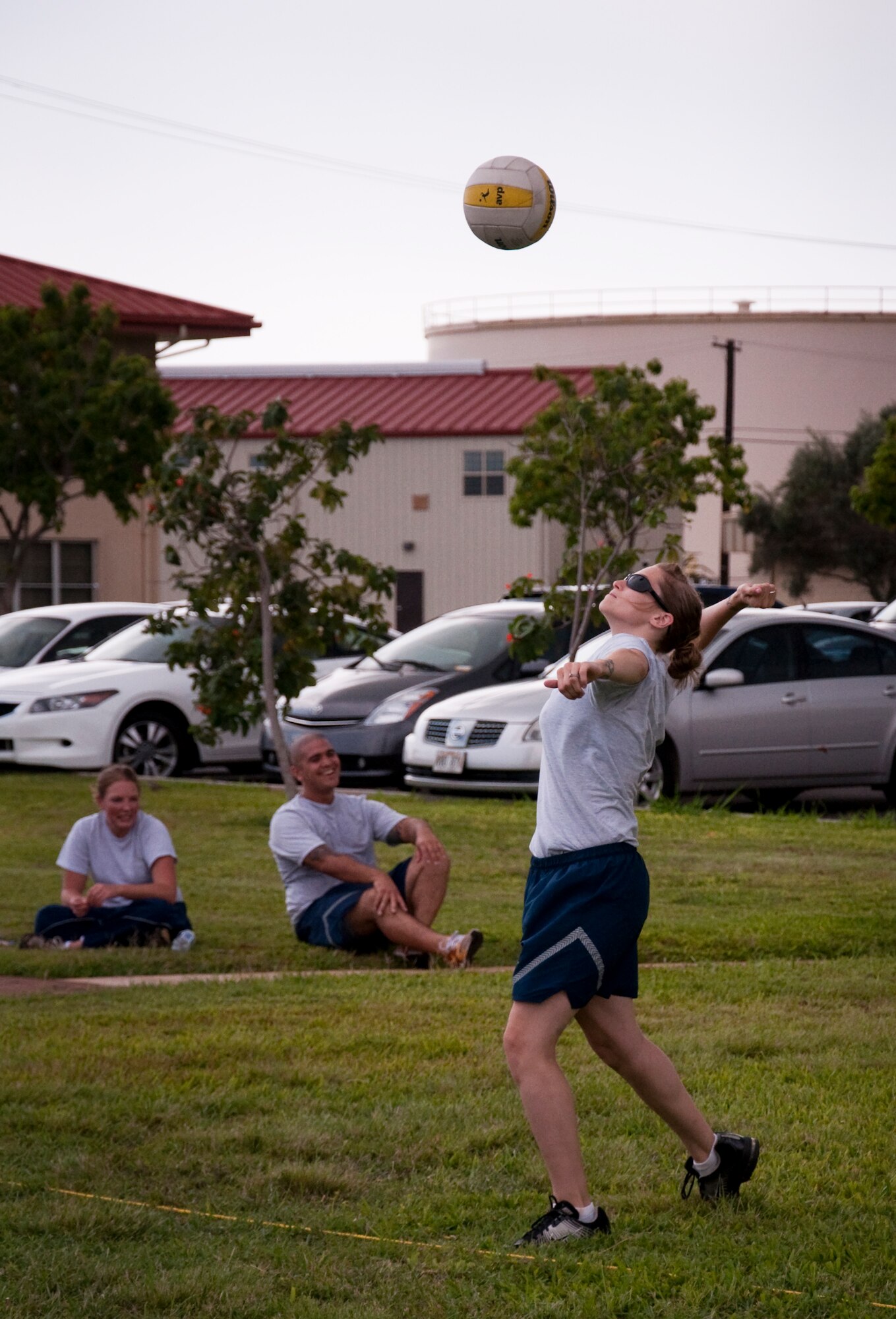Senior Airman Melissa Miller, 48th Aerial Port Squadron, serves the ball during a game of volleyball, Feb. 13. The 48th APS played volleyball as part of their wingman day activities. The theme for Wingman Day 2011 was resiliency and unit members received briefings and participated in various team building exercises. This annual event allows Airmen to step back from their day-to-day Reserve duties and focus on taking care of each other as wingmen. (U.S. Air Force Photo/Staff Sgt. Erin Smith)
