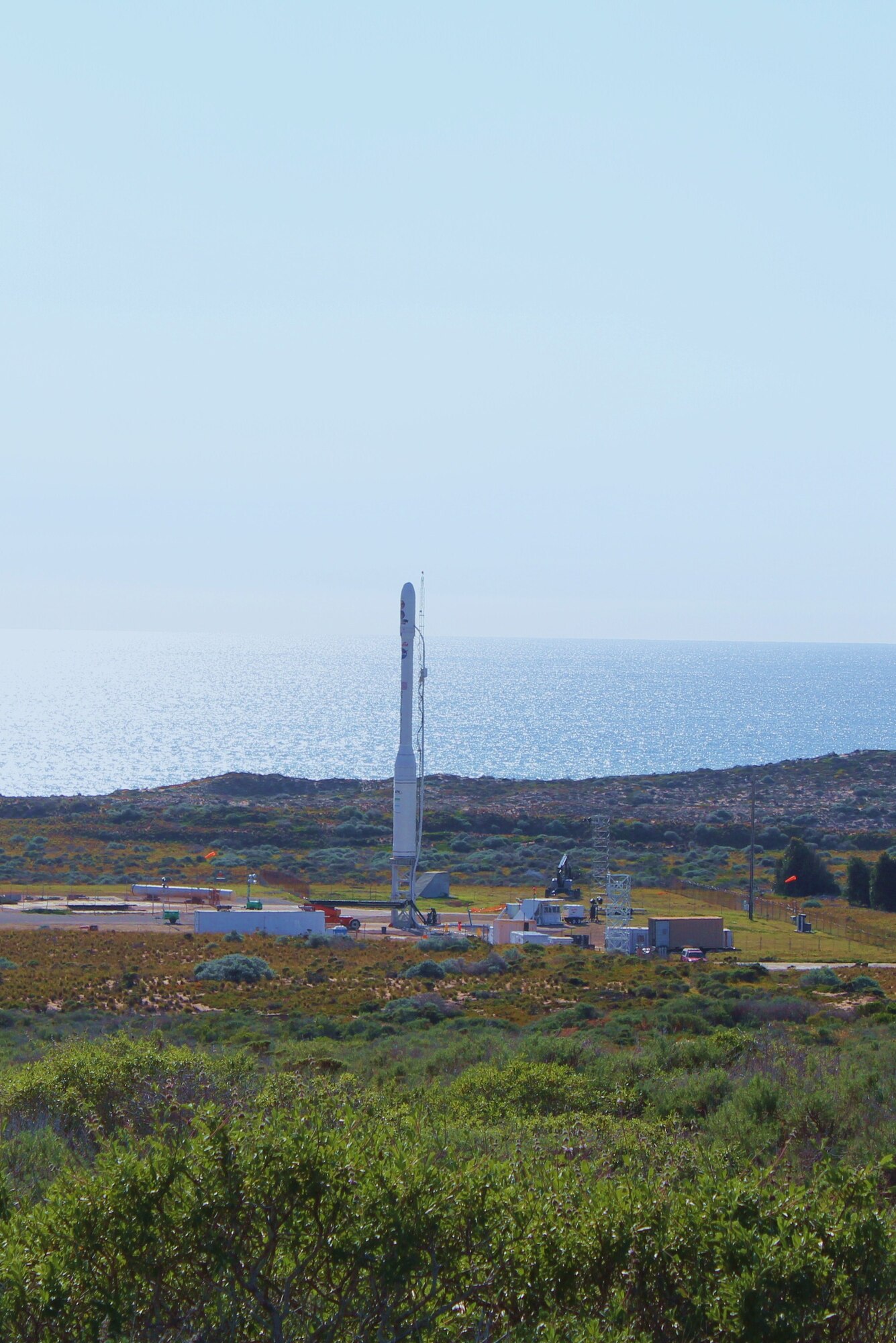 A Taurus XL rocket waits on pad 576-E Feb. 22 at Vandenberg Air Force Base.  The rocket's launch has been dealayed twice for technical problems.  (U.S. Air Force Photo/Ms. Jennifer Green)