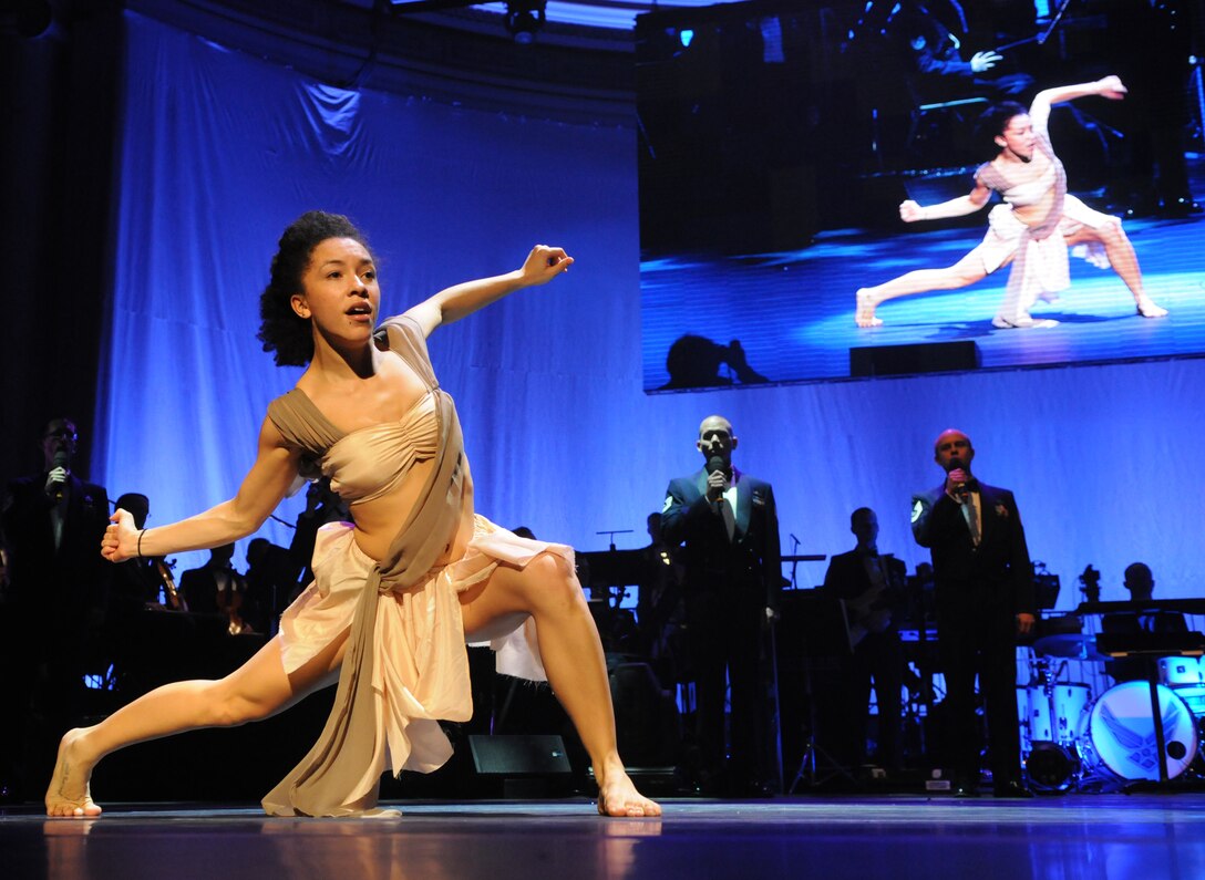 Television’s “So You Think You Can Dance” season three winner, Sabra Johnson, dances Feb. 20 at the DAR Constitution Hall, Washington, D.C. Ms. Johnson arrange the piece to “the freedom song” performed by the band’s ensemble The Singing Sergeants. (U.S. Air Force photo by Senior Airman Christopher Ruano)