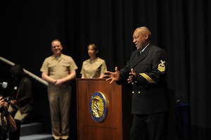 Honorary Chief Hospital Corpsman Bill Cosby delivers remarks during his pinning ceremony at the U.S. Navy Memorial in Washington, D.C. (U.S. Navy photo by Mass Communication Specialist 2nd Class Jason M. Graham/Released)