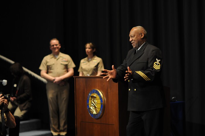 Honorary Chief Hospital Corpsman Bill Cosby delivers remarks during his pinning ceremony at the U.S. Navy Memorial in Washington, D.C. (U.S. Navy photo by Mass Communication Specialist 2nd Class Jason M. Graham/Released)