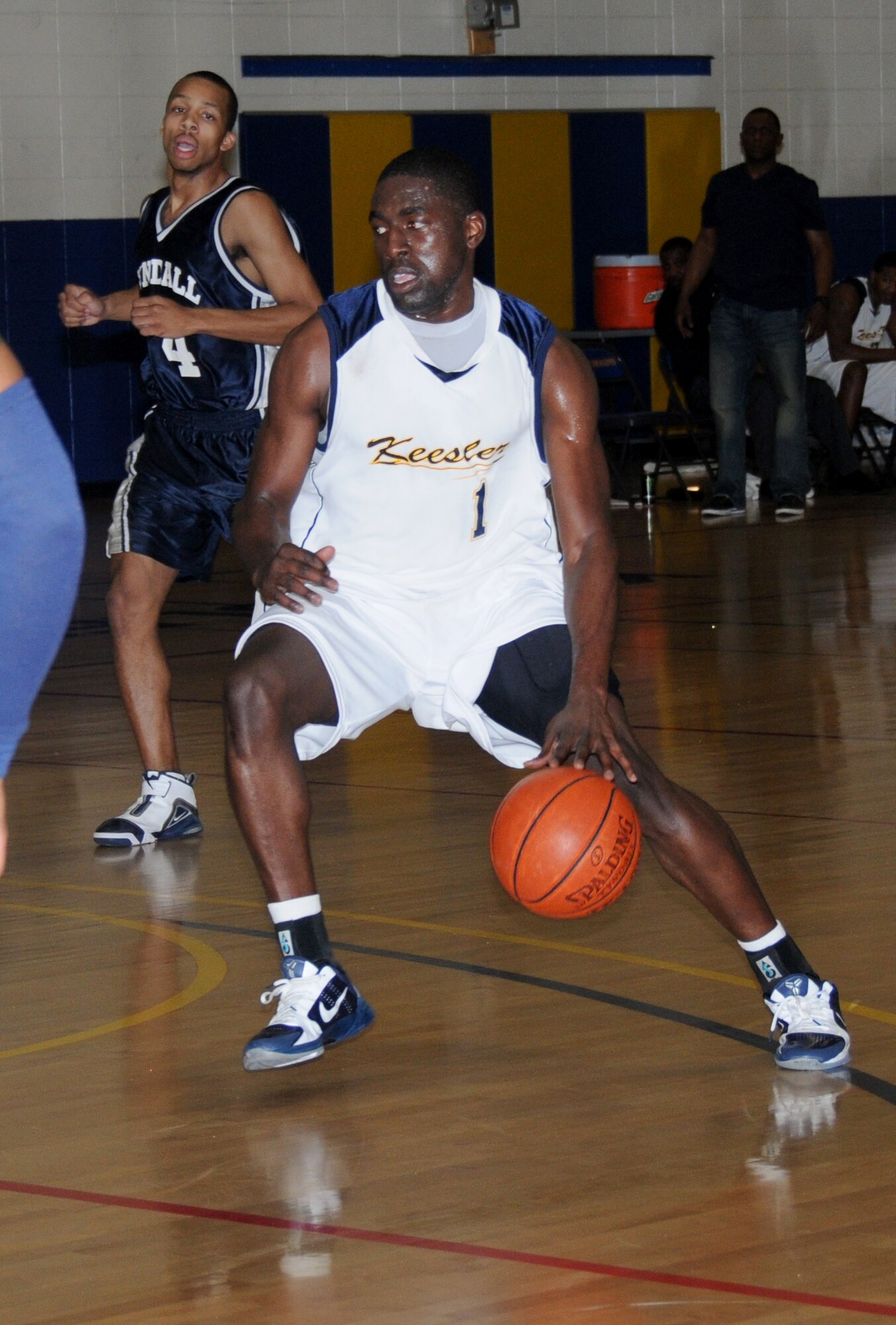 As a member of Keesler’s varsity basketball team, Onyenma “Dan” Nwaelele,  played a key role in defeating Tyndall Air Force Base, Fla., 72-68, Jan. 29.  (U.S. Air Force photo by Kemberly Groue)