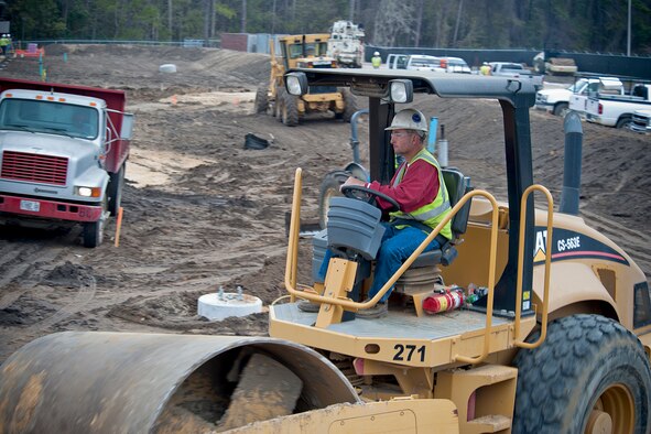 MOODY AIR FORCE BASE, Ga. -- Contractors work at the new Child Development Center construction site Feb. 24. Leadership in Energy and Environmental Design-certified at the silver level buildings are designed to lower operating costs, conserve energy and water and be healthier for occupants. (U.S. Air Force photo/Staff Sgt. Jamal D. Sutter)(RELEASED)