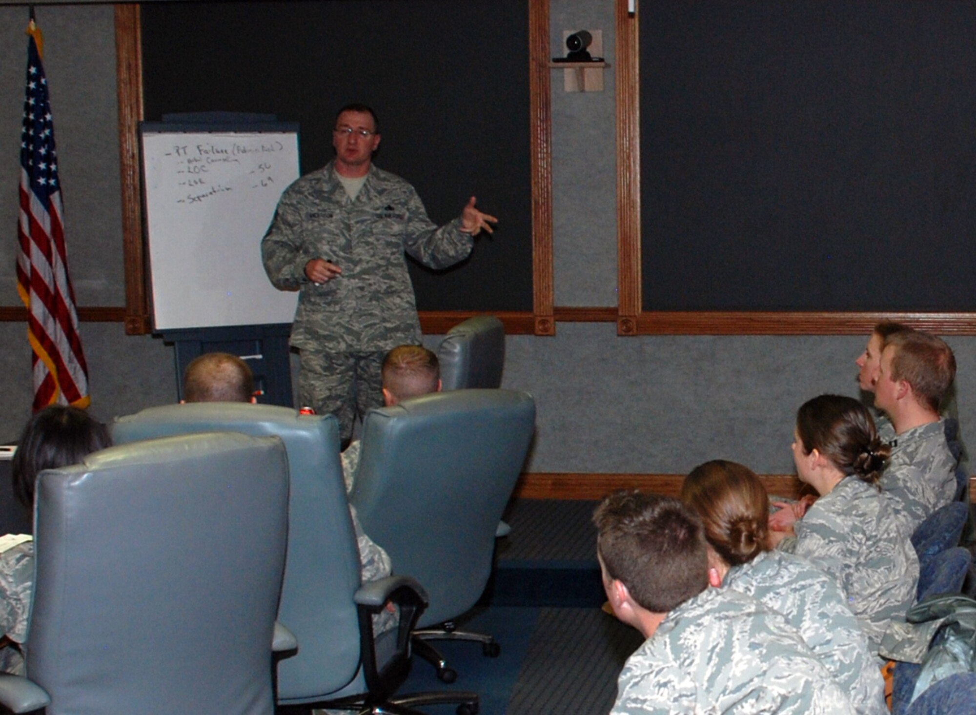 Chief Master Sgt. Marty Anderson, 90th Missile Wing comand chief, attends Warren’s Company Grade Officers Council professional development training Feb. 23 as the guest speaker. The training gave CGO’s an opportunity to discuss the enlisted perspective with the 90th MW’s command chief. 