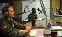 LAUGHLIN AIR FORCE BASE, Texas – Captain Keaton Askew, 47th Flying Training Wing executive, Capt. Robert Moore, 47th Operations Support Squadron, and Capt. Jennifer Moore, 47th OSS, advertise Laughlin’s 2011 Adventure Race on a local radio station in Del Rio Feb. 24. Laughlin’s seventh annual Adventure Race will be held April 9, 2011. Contact Outdoor Recreation at 830-298-5830 if interested in participating. (U.S. Air Force photo by 2nd Lt. Ashley Wolfe) 