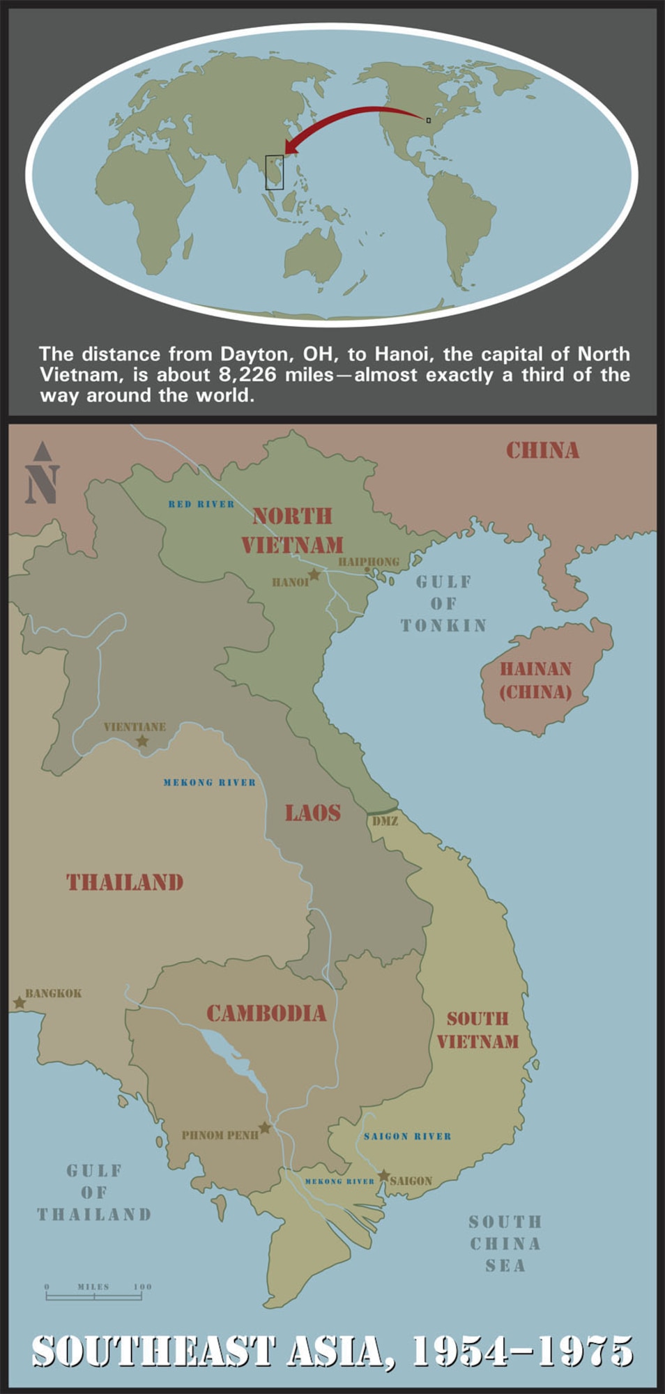 The distance from Dayton, OH, to Hanoi, the capital of Vietnam, is about 8,226 miles—almost exactly a third of the way around the world. (U.S. Air Force photo)