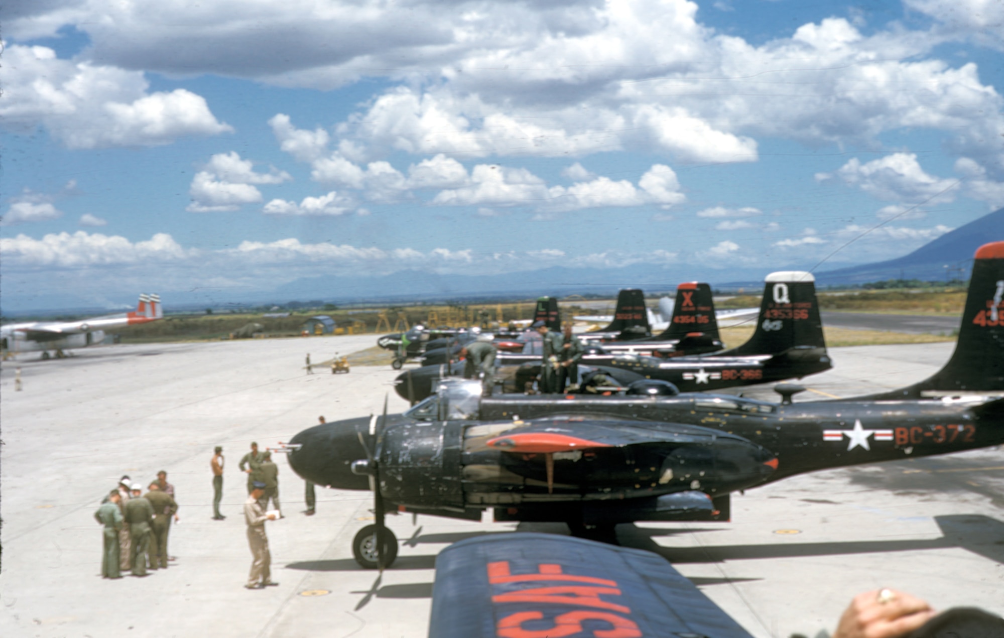 From 1950-1954, the USAF loaned transport and attack aircraft to the French air force in Indochina. The USAF also sent about 200 aircraft mechanics to help maintain them. The B-26s are in transit in the Philippines. (U.S. Air Force photo)