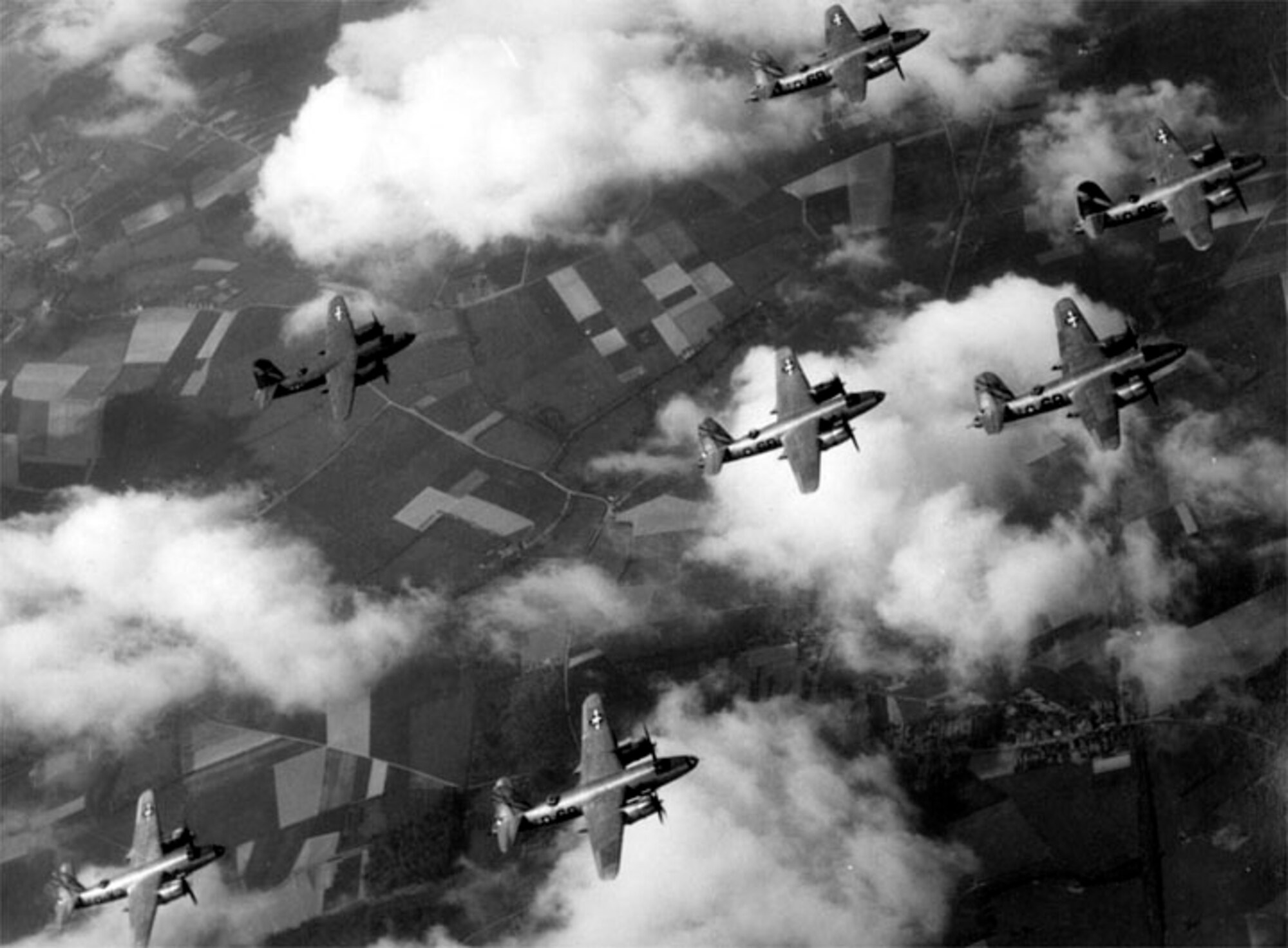 On Feb. 20, 1944, U.S. Strategic Air Forces in Europe and Royal Air Force Bomber Command launched Operation Argument, otherwise known as “Big Week,” which targeted the German aircraft industry. The 555th Bombardment Squadron, the present-day 555th Fighter Squadron, bombed airfields in Holland and Belgium during “Big Week.”  (Source: 31st Fighter Wing History Office/Air Force Historical Research Agency photo)