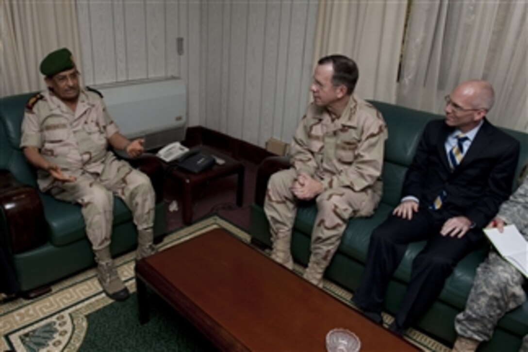 Chairman of the Joint Chiefs of Staff Adm. Mike Mullen, U.S. Navy, and U.S. Ambassador to Djibouti James Swan meet with Chief of the Djibouti General Staff Maj. Gen. Ahmed Houssein Fathi in Djibouti on Feb. 24, 2011.  Mullen is on a weeklong trip through the Middle East to reassure friends and allies of the U.S. commitment to regional stability.  