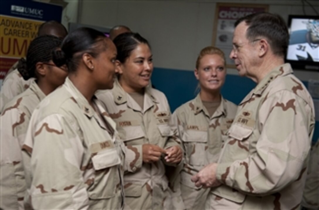 Chairman of the Joint Chiefs of Staff Adm. Mike Mullen, U.S. Navy, speaks with service members deployed to Camp Lemonier, Djibouti, on Feb. 24, 2011.  Mullen is on a weeklong trip through the Middle East to reassure friends and allies of the U.S. commitment to regional stability.  