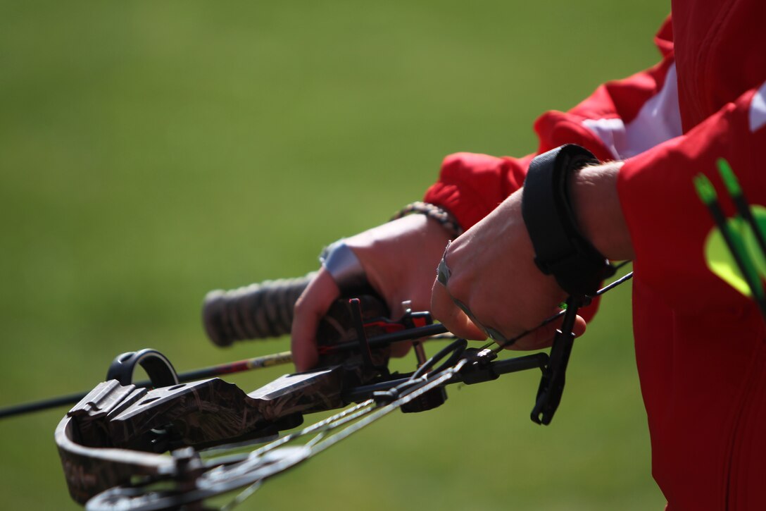 Lance Cpl. James Grove, a patient with the Combat Center’s Wounded Warrior’s Detachment, sets another arrow during the archery portion of the Inaugrual Marine Corps Trials, hosted at Marine Corps Base Camp Pendleton, Calif., Feb. 25, 2011. Grove is from Sellersville, Penn.