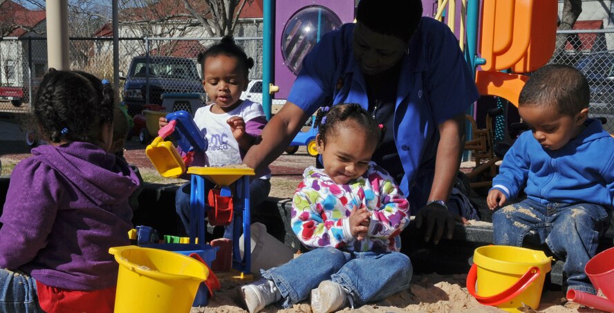 Children from Room 3 of the Barksdale Child Development Center play in the sand box during recess Feb. 25. The CDC provides childcare for more than 130 children daily. (U.S. Air Force photo/Senior Airman La'Shanette V. Garrett) (RELEASED)