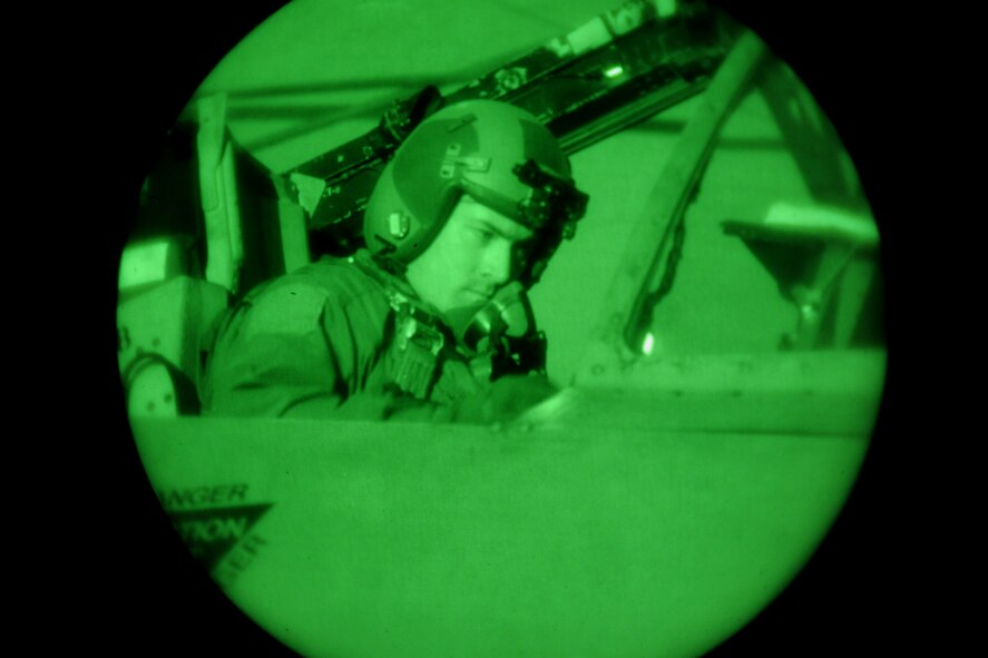 MOODY AIR FORCE BASE, Ga.-- Capt. Adam Ratican, 76th Fighter Squadron A-10C Thunderbolt II pilot, conducts a preflight check before takeoff Feb. 23. There are several air reserve technicians working along-side active duty Airmen stationed at Moody. (U.S. Air Force photo/Airman 1st Class Benjamin Wiseman)(RELEASED)