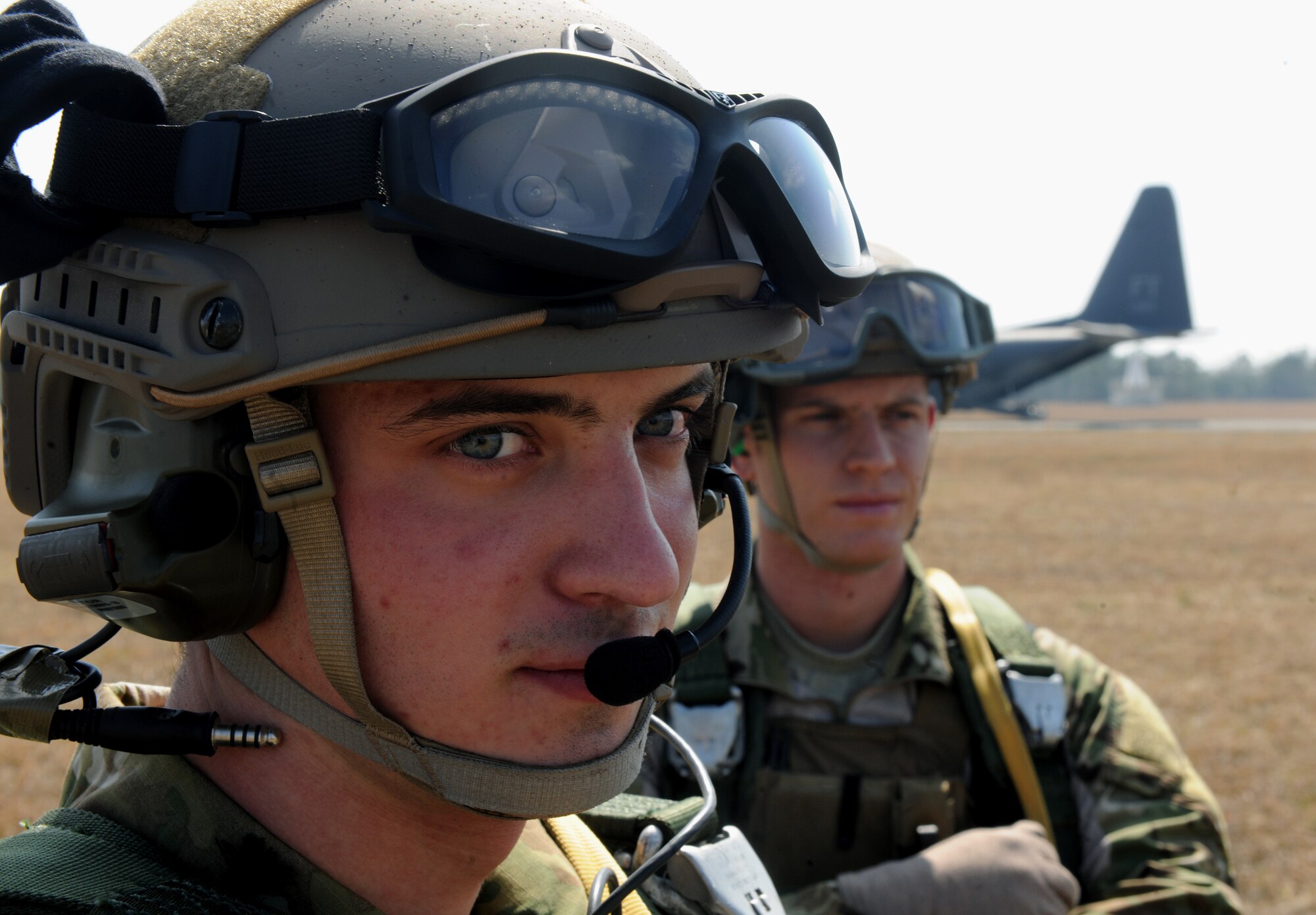 VALDOSTA, Ga. -- Senior Airman Taras Ivaniuk, 38th Rescue Squadron pararescueman, prepares to load an HC-130P Combat King Aircraft from the 71st Rescue Squadron to participate in a static line jump Feb. 24. Members on jump status are required to keep current on their training to remain jump qualified. (U.S. Air Force photo/Airman 1st Class Benjamin Wiseman)(RELEASED)