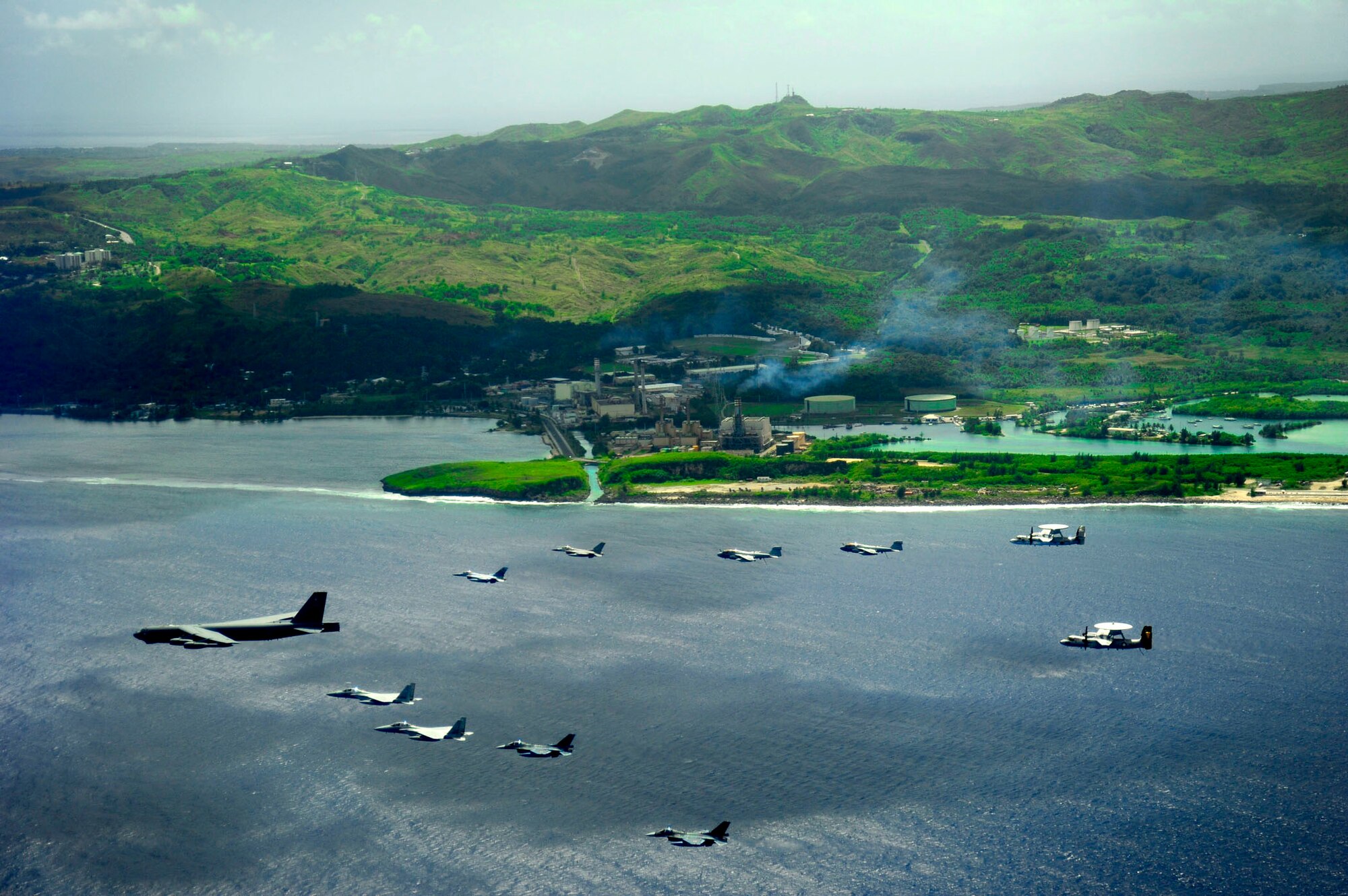 A formation of aircraft flies over Guam Feb. 21, 2011, during exercise Cope North. (U.S. Air Force photo /Staff Sgt. Angelita M. Lawrence)
