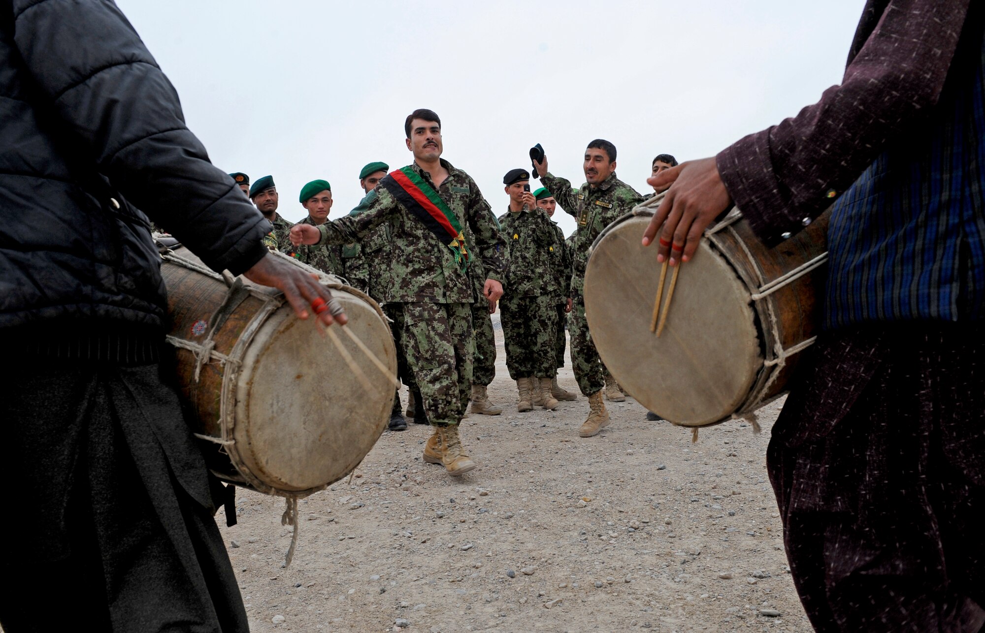 Afghan National Army soldiers celebrate after the 2nd Kandak's Transition to Independent Operations ceremony in Zabul province, Afghanistan, Feb. 27. (U.S. Air Force photo by SSgt. Brian Ferguson)