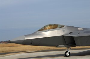 Lt. Col. Peter Fesler, 27th Fighter Squadron F-22A Raptor pilot arrives at
base X during an Operational Readiness at Exercise Langley Air Force Base,
VA., Feb. 27, 2011. The exercise is a two-day long evaluation of Langley
Airmen from the 633d Air Base Wing, 1st Fighter Wing and 192nd Fighter Wing
worked together to practice deploying people, equipment and aircraft for
contingency operations on a moment's notice.(US Air Force photo by Airman
1st Class Camilla Elizeu/Released)  