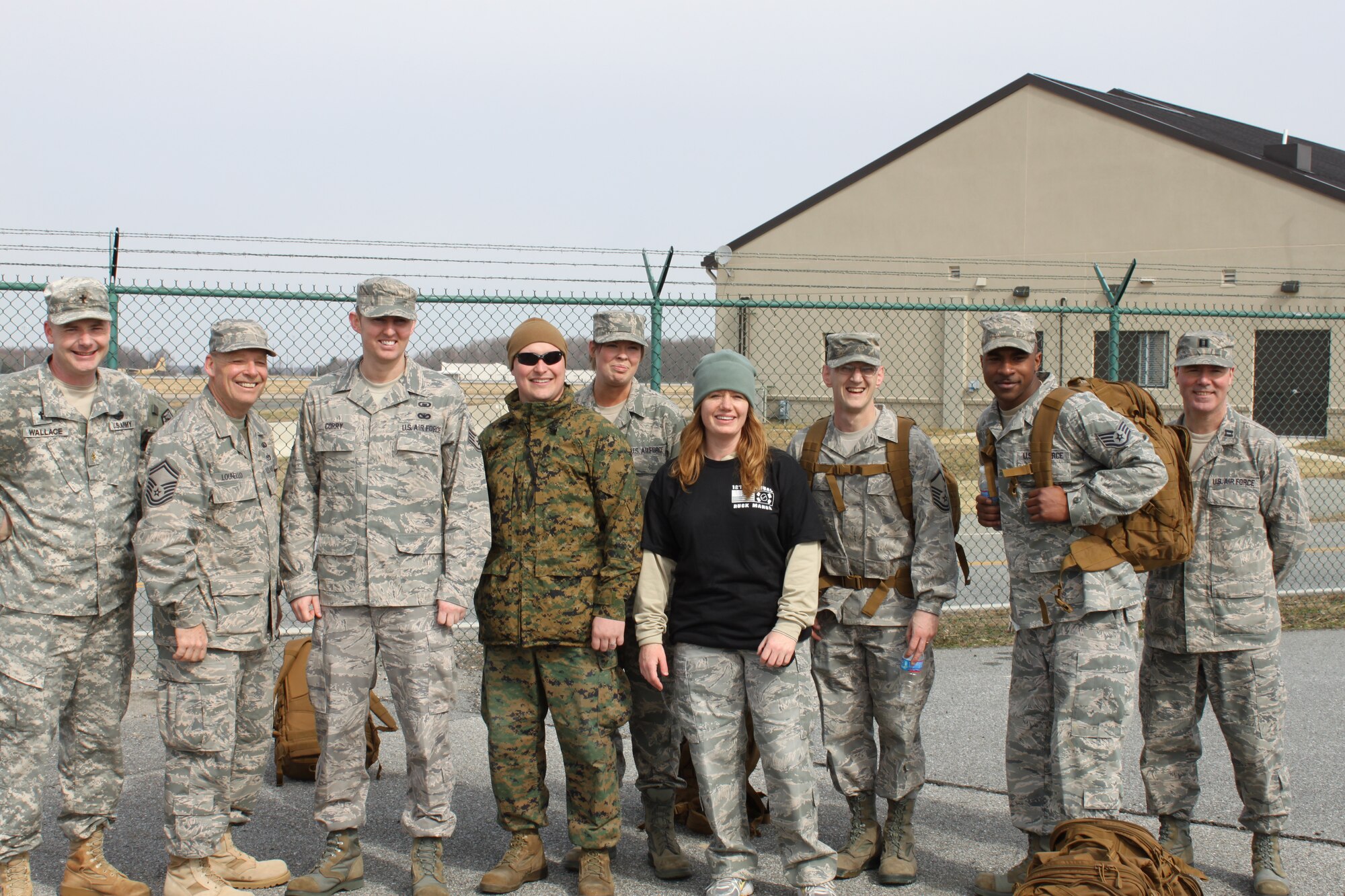 Marchers from Air Force Mortuary Affairs Operations pose for a photo following the 12th Annual Chosin Reservoir Commemorative Ruck March Feb. 26, 2011. (U.S. Air Force photo/Christin Michaud)