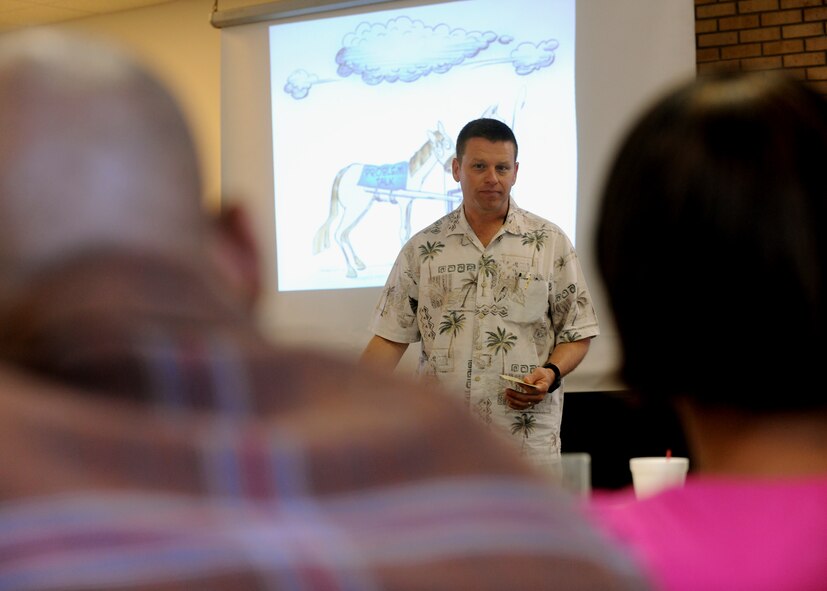 LAKELAND, Ga.-- Chaplain (Capt.) Tony King, 23rd Wing , speaks with couples during the Prevention and Relationship Enhancement Program Feb. 25.  Moody has many programs in place through the Airman and Family Readiness Center and Family Advocacy clinic that help promote resiliency.(U.S. Air Force photo/Airman 1st Class Benjamin Wiseman)(RELEASED)