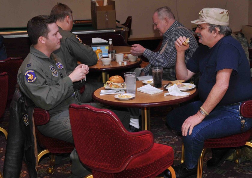 934th Airlift Wing members share lunch and memories during "Take a Vet to Lunch Day" at the 934th Airlift Wing Services Club Feb. 24. (Photo by Paul Zadach)