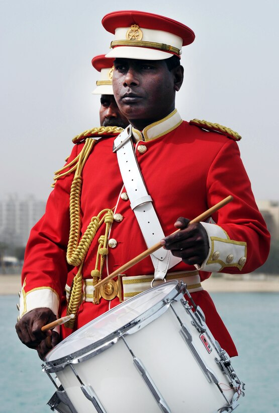 Tofazzal Hossaini plays the snare drum at the start of a Kuwaiti ...