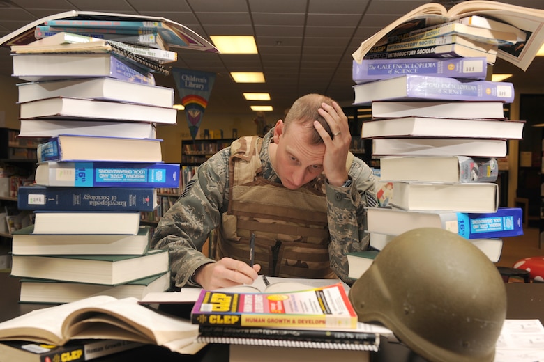 The ongoing Operation CCAF Blitz campaign encourages technical sergeants to earn their Community College of the Air Force associate's degree so they can have the senior rater endorsement on enlisted performance reports. Education center officials provide many resources for helping them finish their associate's degree, including College Level Examination Program tests and on-base classes. (U.S. Air Force photo/Airman 1st Class Benjamin Wiseman)