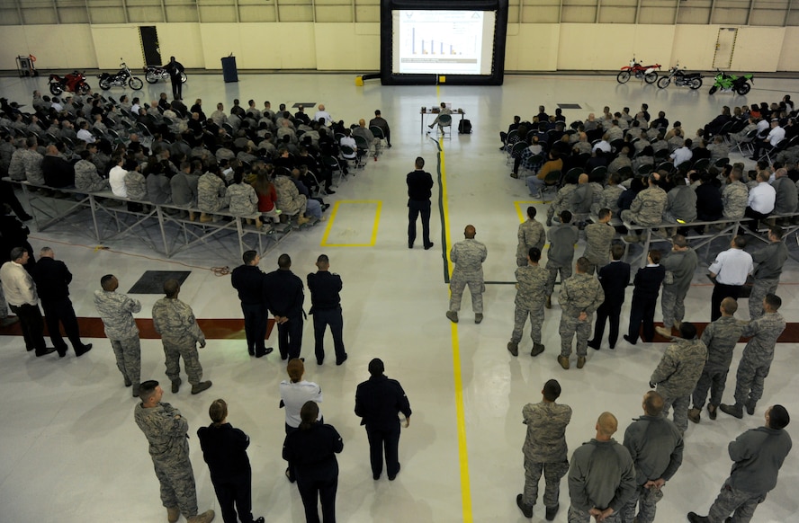 MOODY AIR FORCE BASE, Ga.-- Approximately 3,000 members from the 23rd Wing attended the Wing Safety Day Jan. 3. The safety brief reminded members to resume their duties in a safe manner after the long holiday weekend. (U.S. Air Force photo/Airman 1st Class Benjamin Wiseman)(RELEASED)