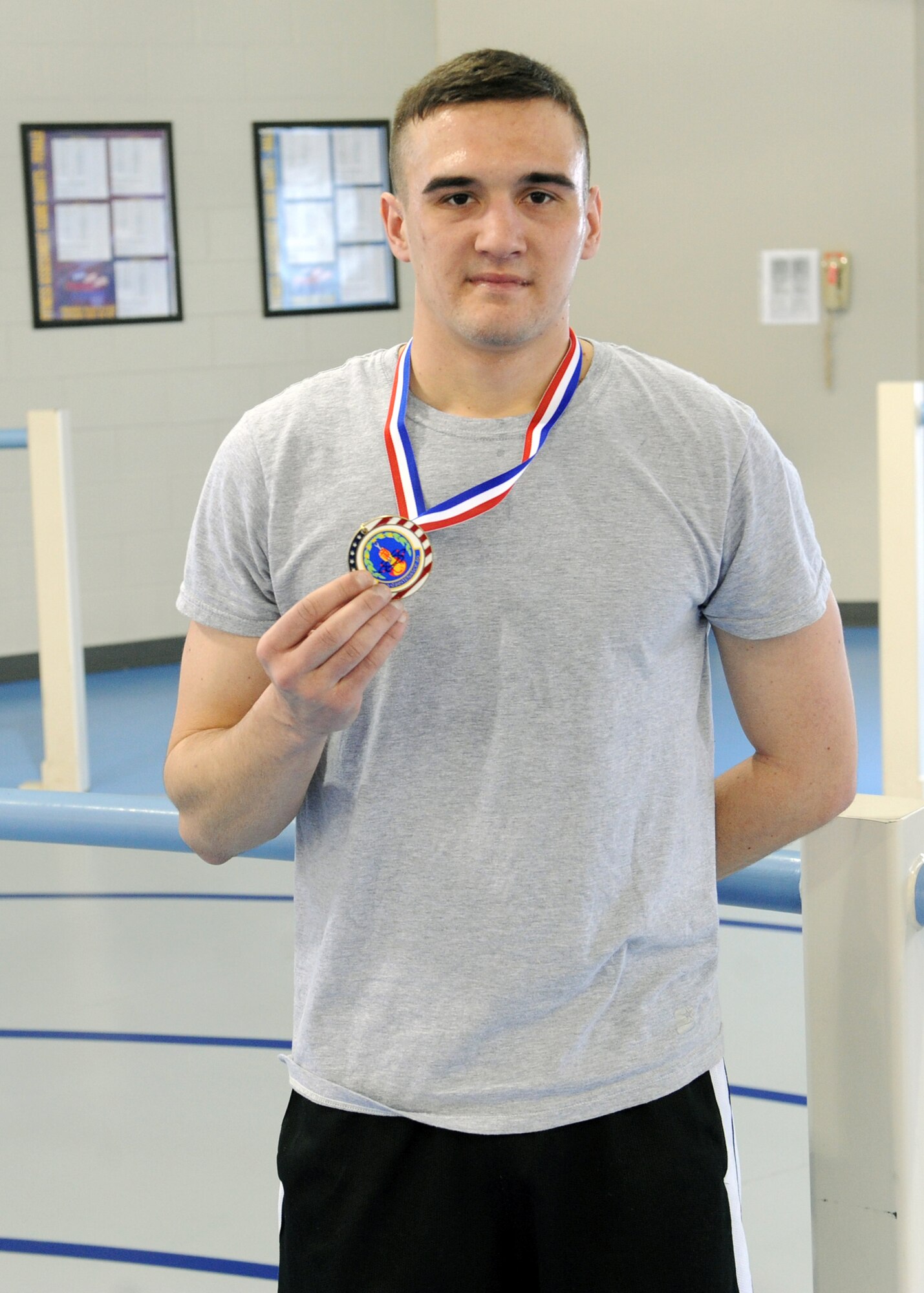 MINOT AIR FORCE BASE, N.D. -- Airman First Class Justin Blanchard, 5th Maintenance Squadron aerospace ground equipment apprentice, was the first person to complete the 1st Annual Mustang Run, here Dec. 31.  Airman Blanchard completed the 105 lap event with a time of 1:47:28. The Mustang Run is an event open to all members of Team Minot as a way to help kick start their new year’s resolutions.